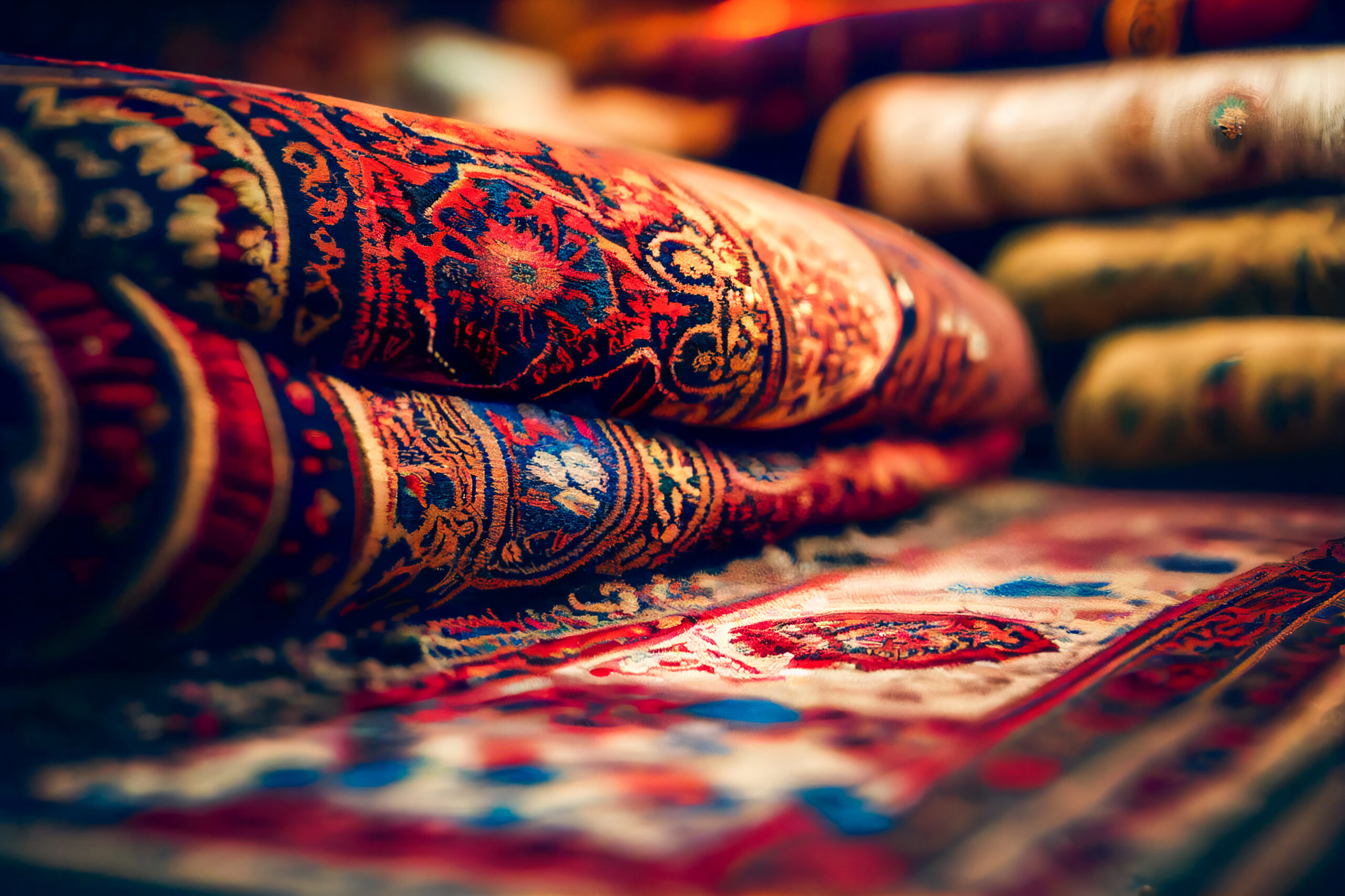 Traditional carpets from Middle East. Variety of the gorgeous oriental carpets. Generative AI.