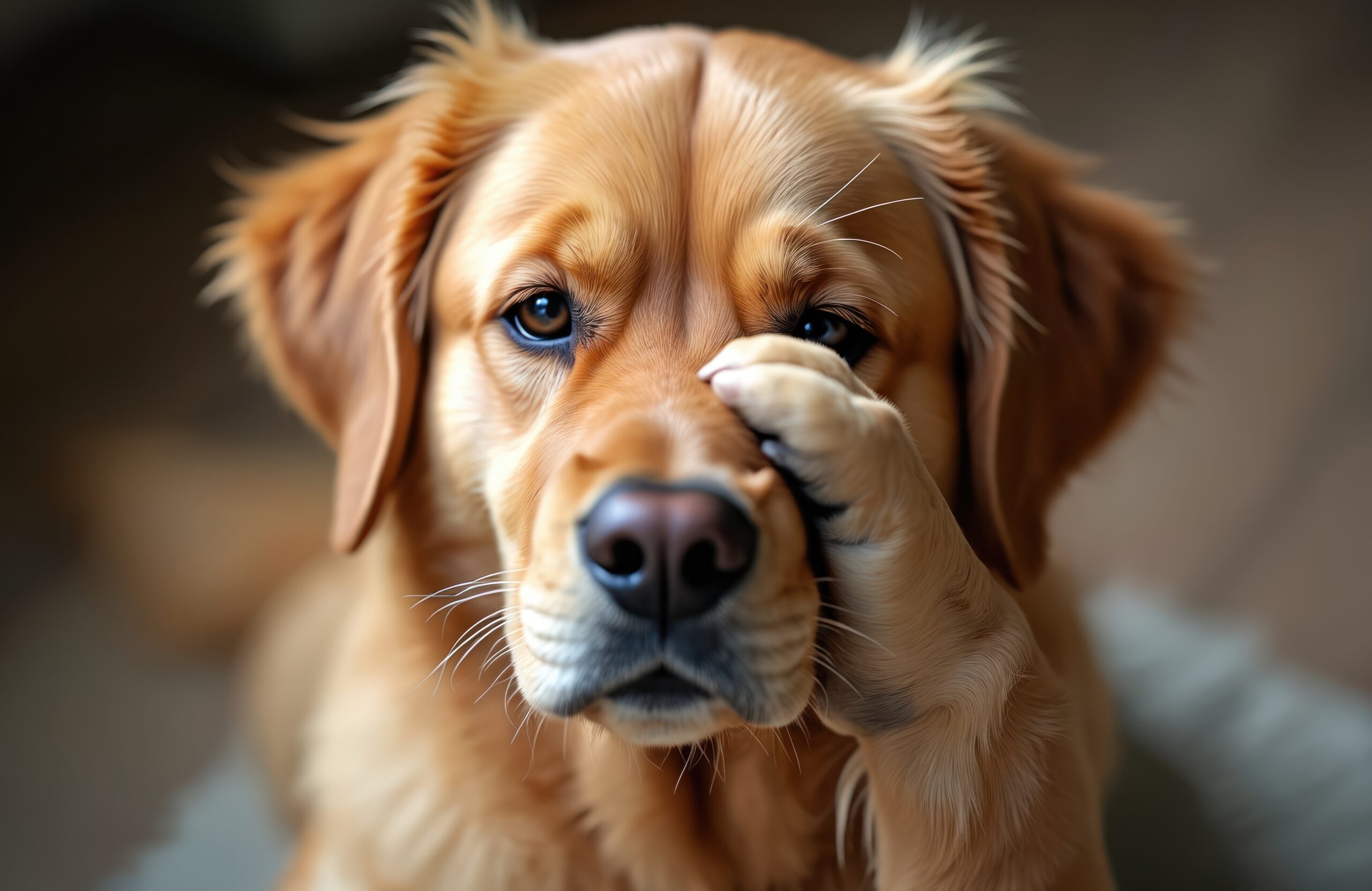 Golden Retriever sorry for having an accident on Tabriz rug