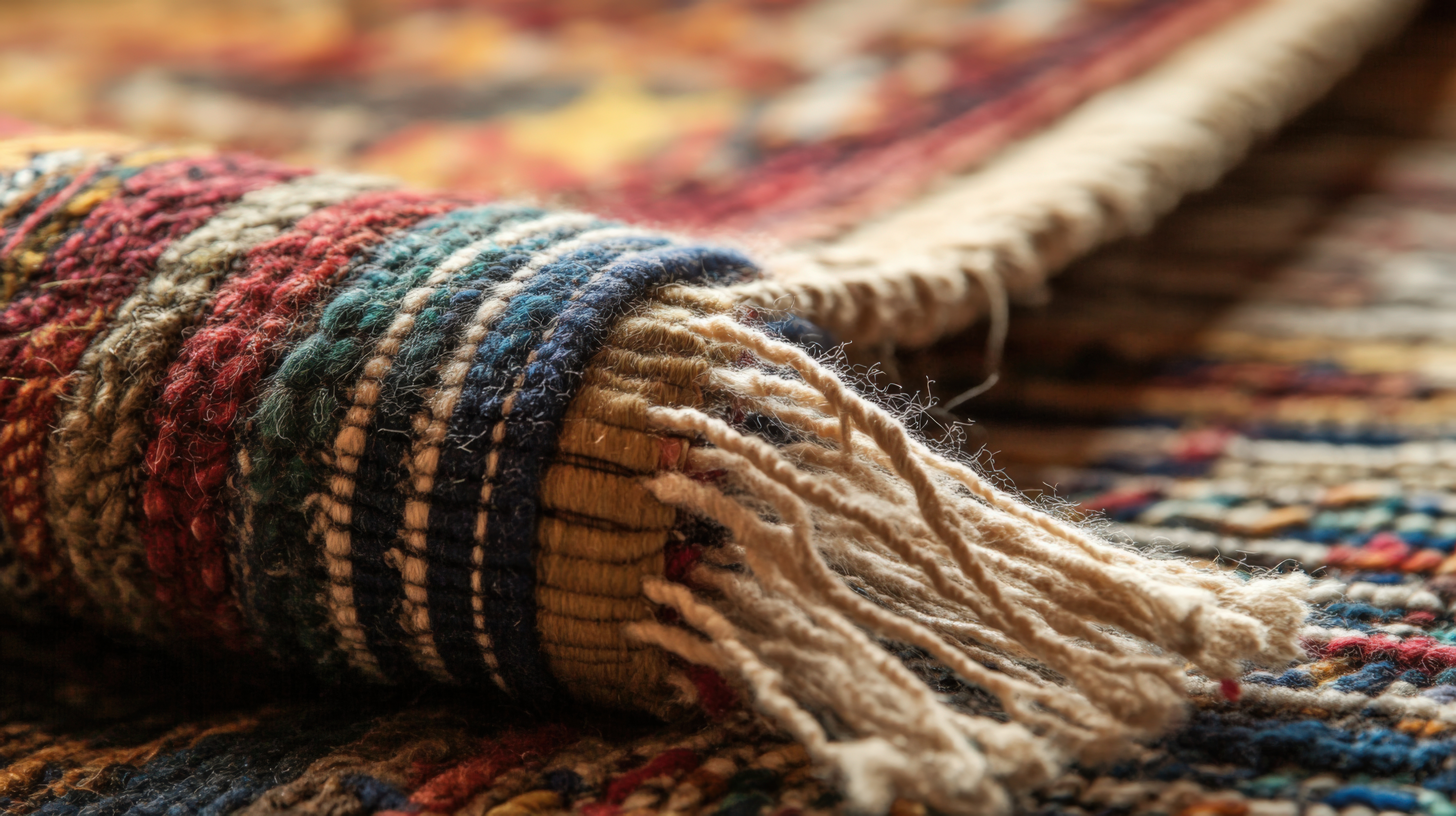 Woven rug detail, vibrant colors